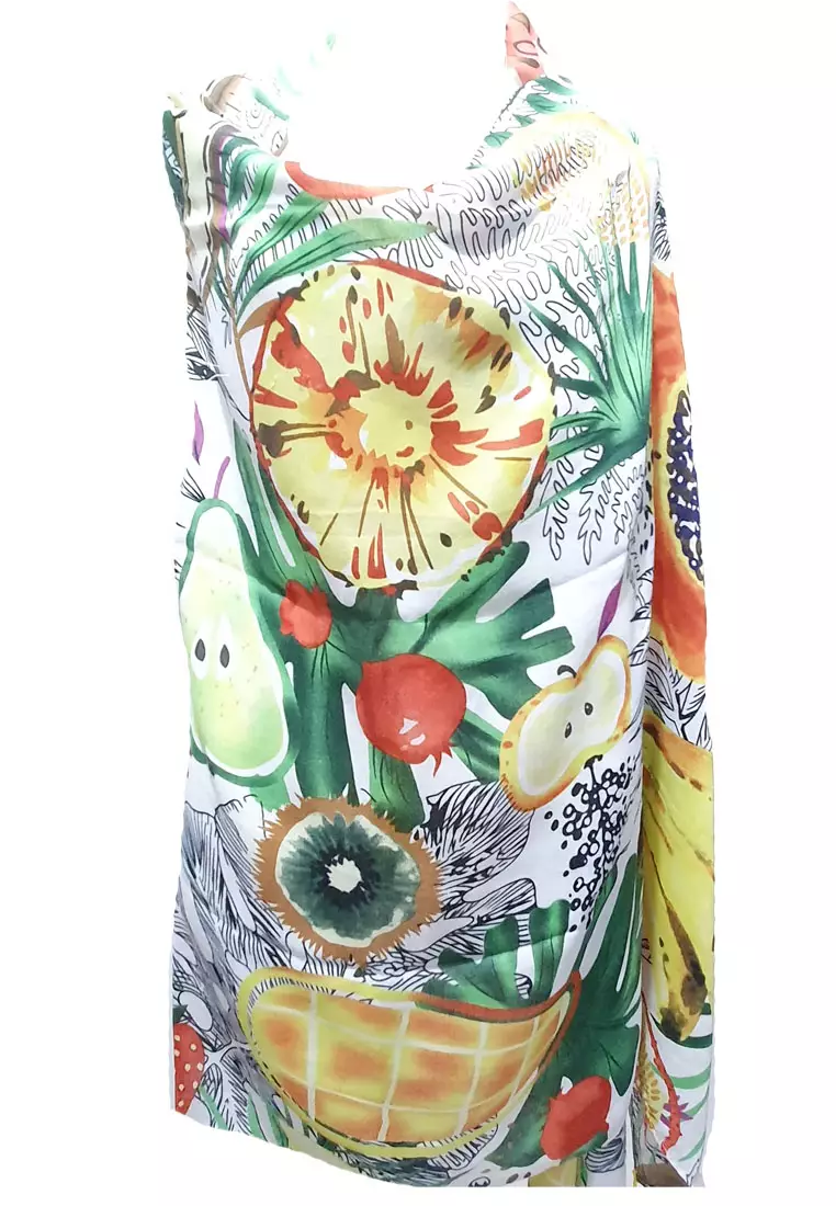 Printed Scarf Tassel Tropical Fruit
