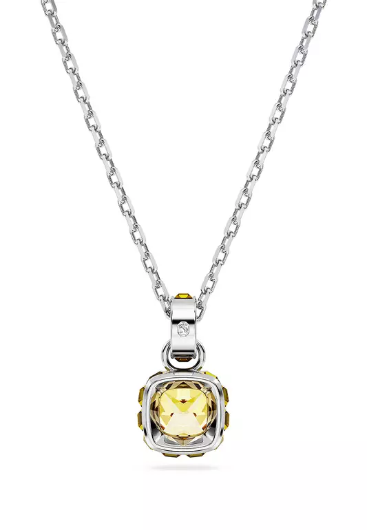 Birthstone Pendant, Square Cut, November, Yellow, Rhodium Plated