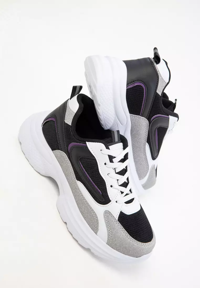 White-Black-Purple Women's Sneaker 20413
