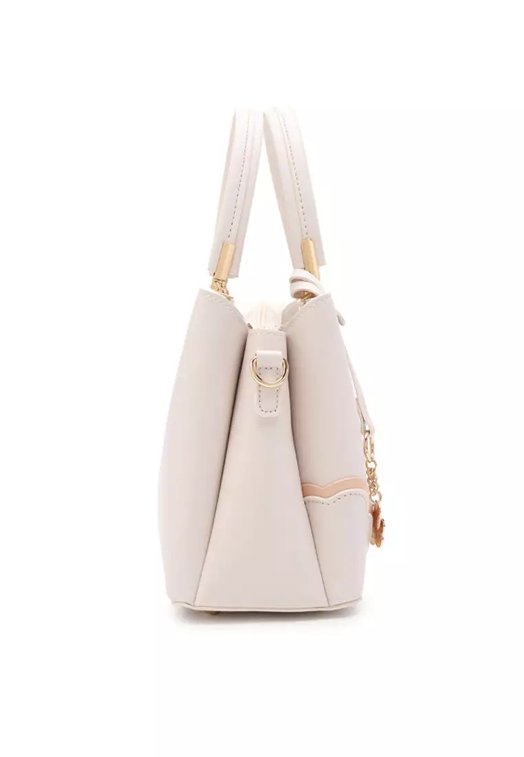 Women's Floral Detail Top Handle Bag / Sling Bag / Crossbody Bag (手拿袋 / 斜孭袋) - 白色