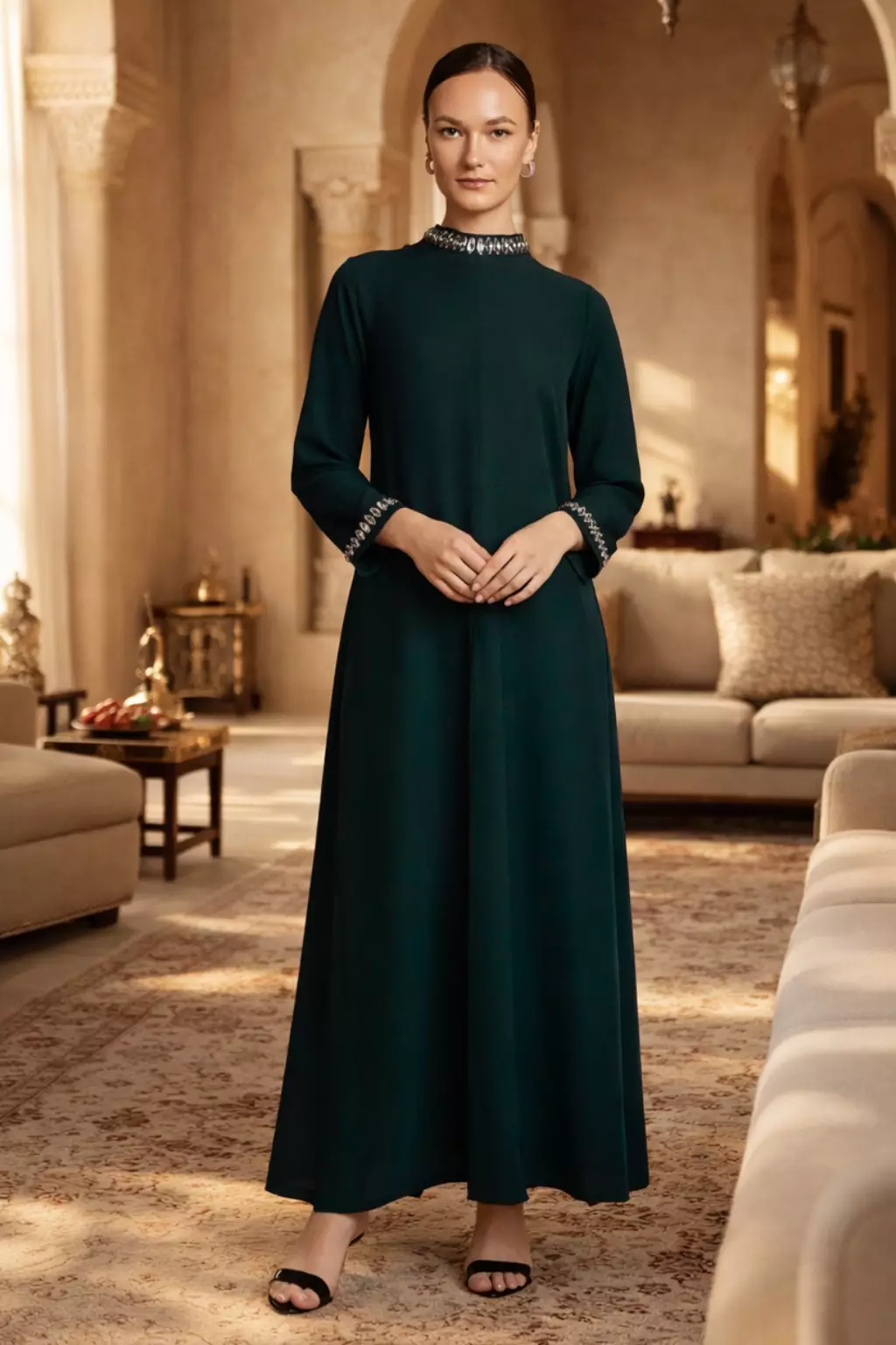 Demure Signature -  Dress Set in Frusan Silk Forest Green top and bottom- SET