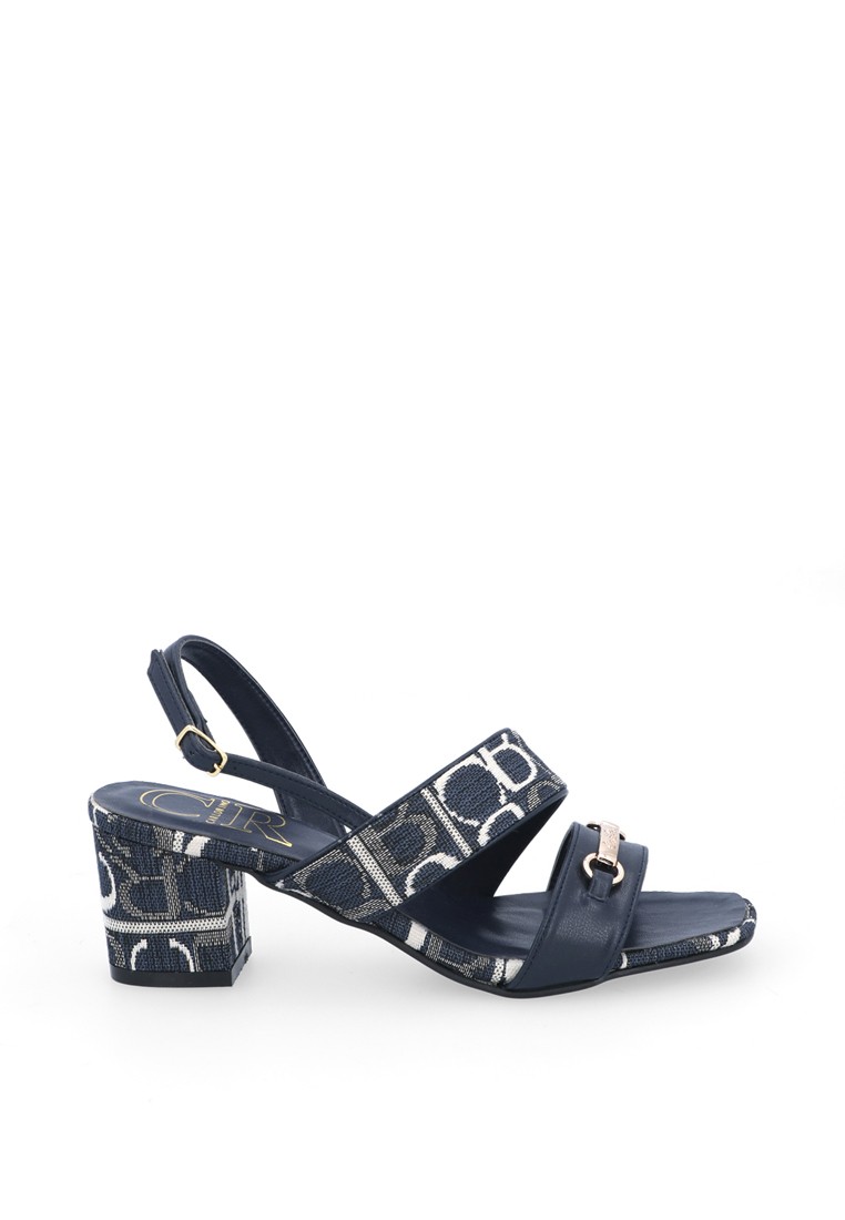 Dark Blue Carlo Geo Jacquard Heeled Sandal