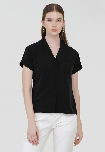 Cloth Inc black Myra Lapel Shirt in Black A9390AADA7EAB9GS_1