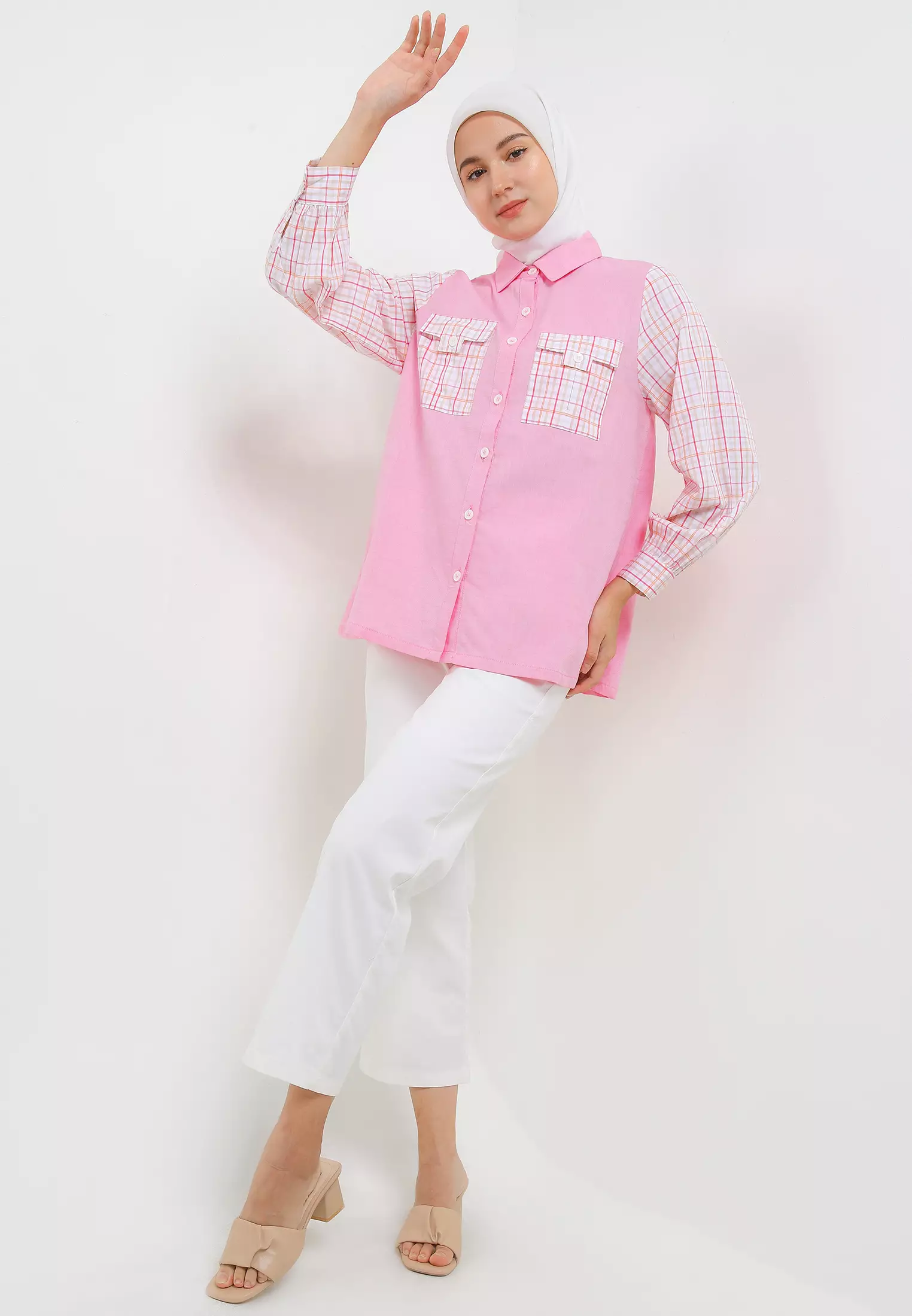 MFMW Emmelya Atasan Kemeja Pink Motif Kotak