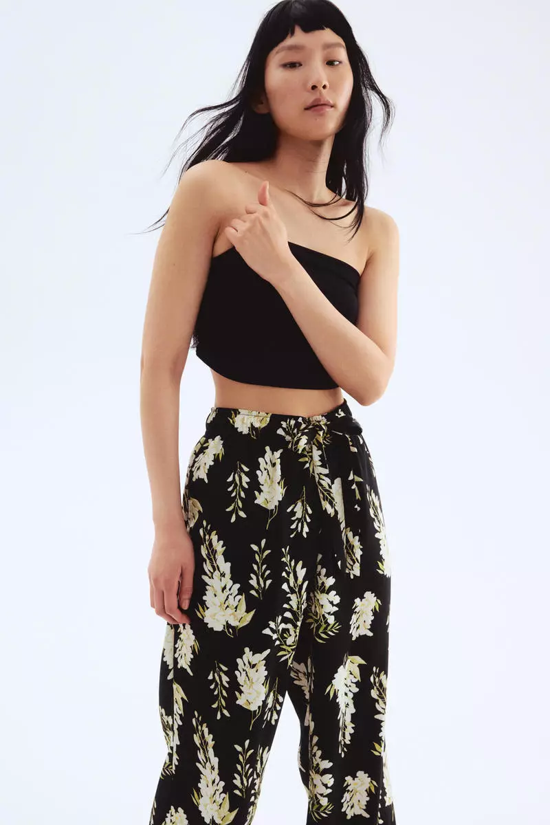 Drawstring twill trousers