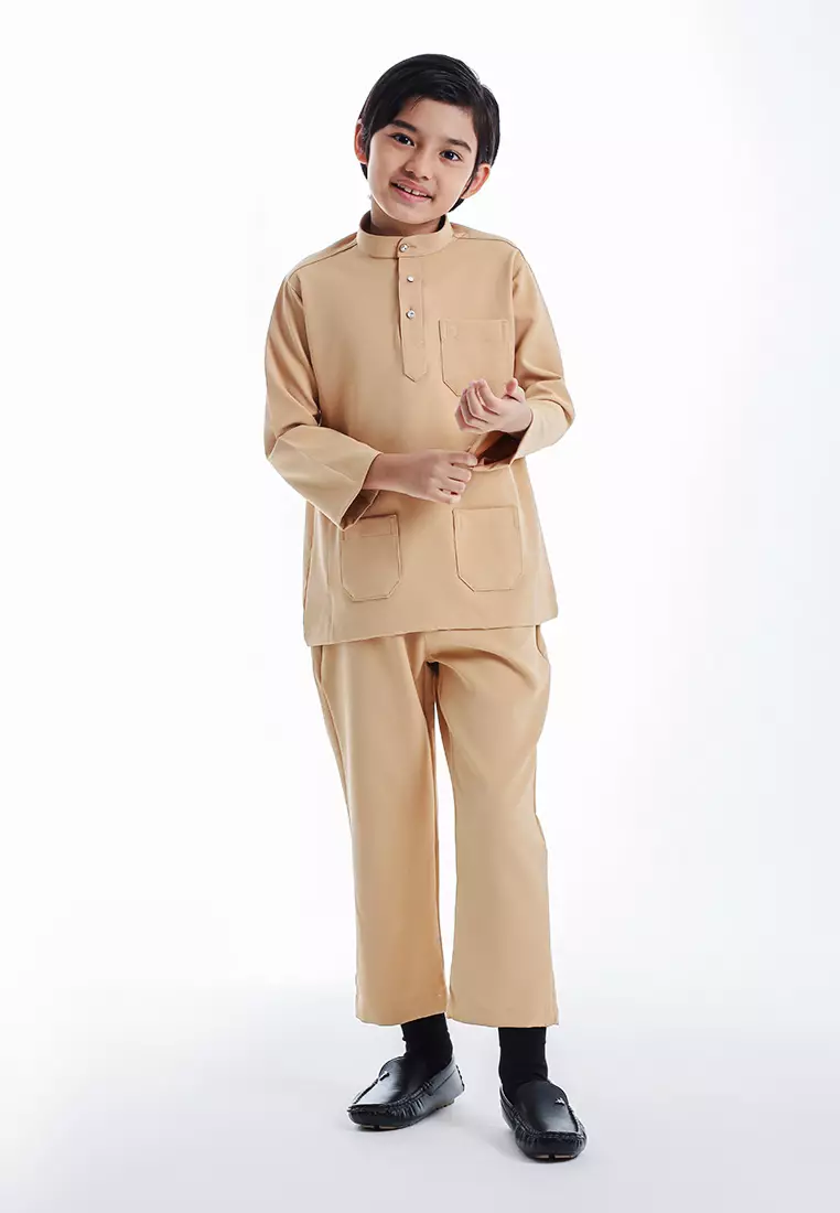 Alain Delon Baju Melayu Cekak Musang Budak - 19026501-80Latte