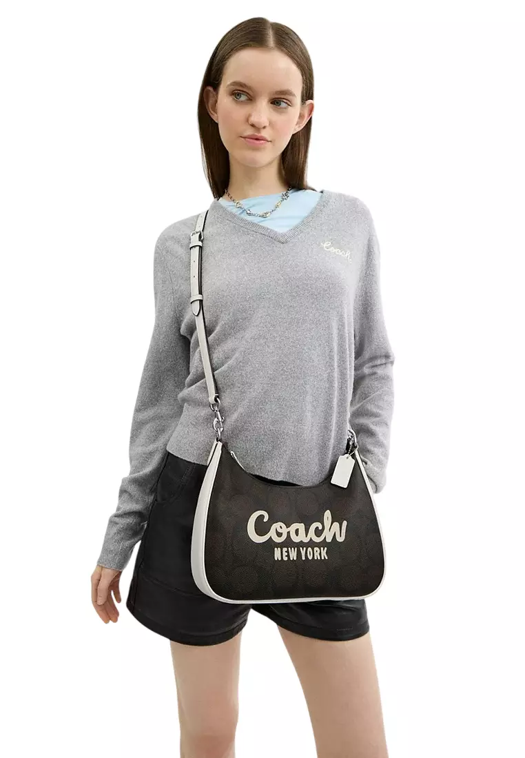 Teri Hobo In Signature Canvas With Graphic - Walnut/White