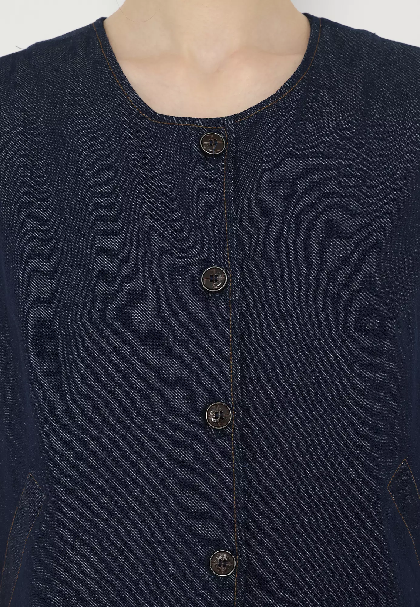 Woman Vest Denim Casual Look Sleeveless In Dark Navy By Brilliant Girl Warna VEST