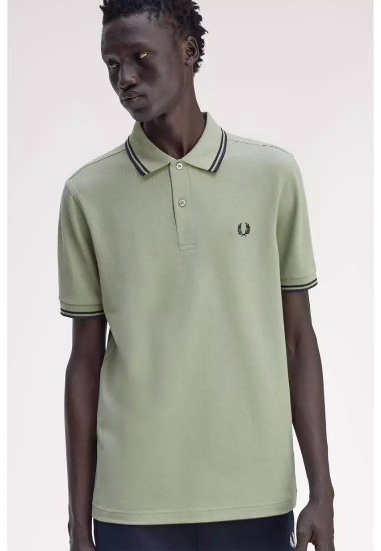 Fred Perry M3600 Twin Tipped Fred Perry Shirt (Bay Leaf / Dark Airforce / Tennis Blue)