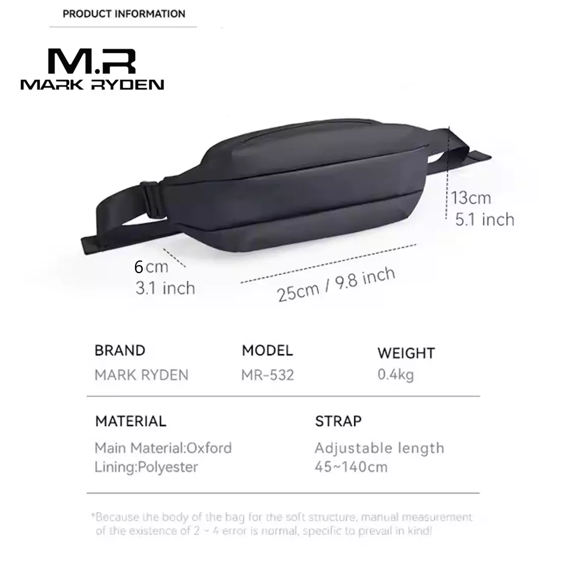 Mark Ryden Tas Selempang Pria Crossbody Waist Bag Sling Bag MR532 - BLACK