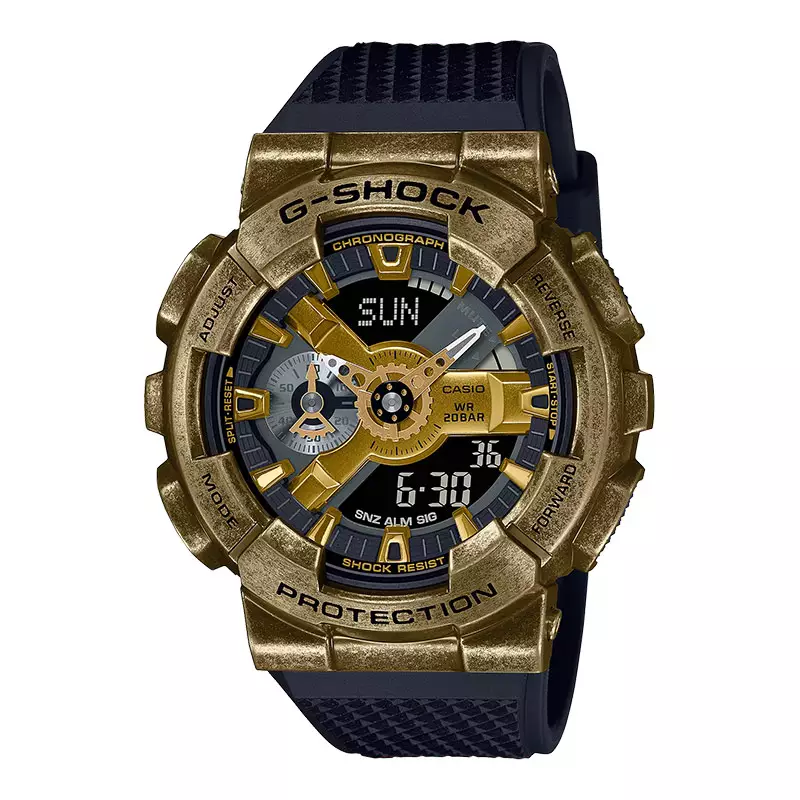 Jam Tangan Pria Casio G-Shock GM-110VG-1A9DR Steam Punk Digital Analog Dial Black Resin Band