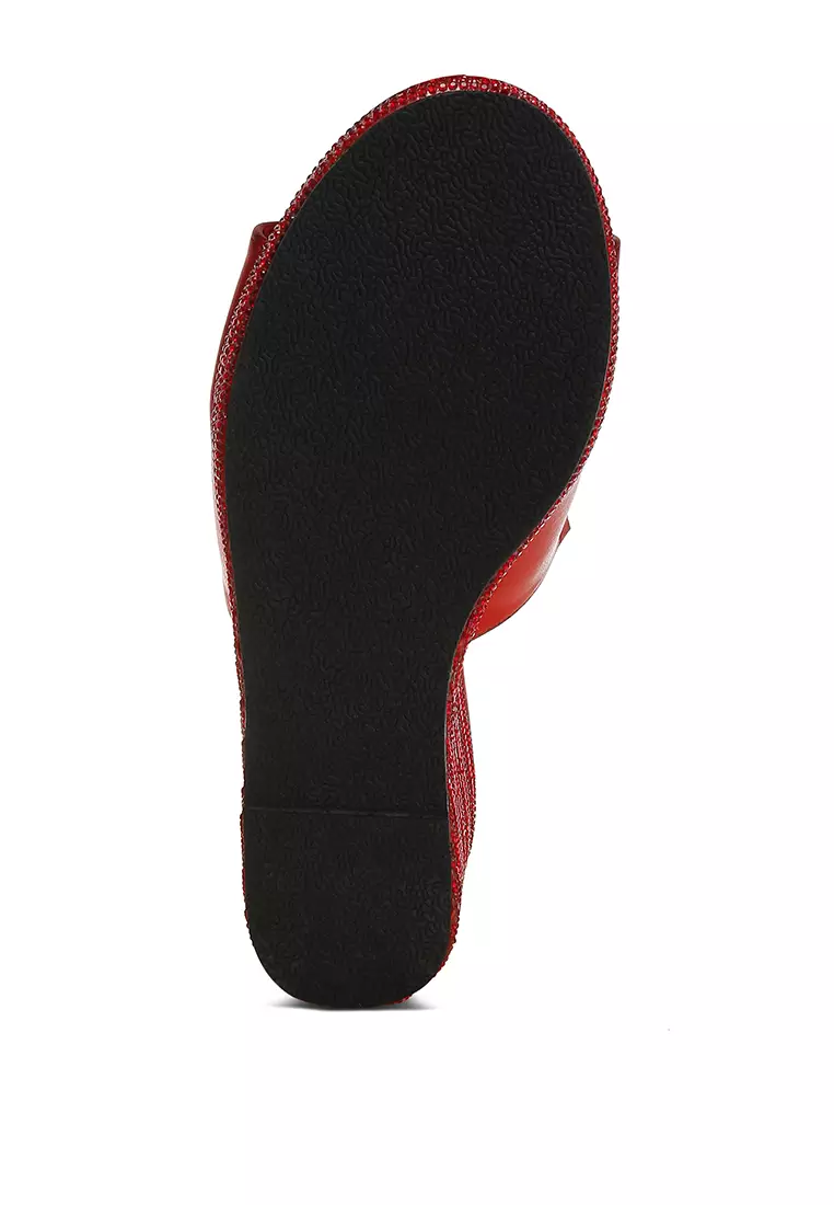 Wedge Heel Peep Toe Sandals in Red