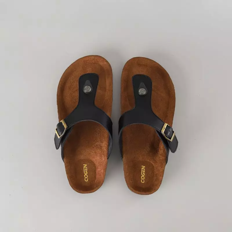 Cogen Sandal Pria Sendal Jepit Kulit Birken Vintage - Vester Black