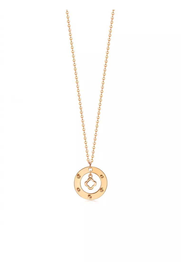 Delicate Gold 18K Rose Gold Four-Leaf Clover Necklace for Women 94296N