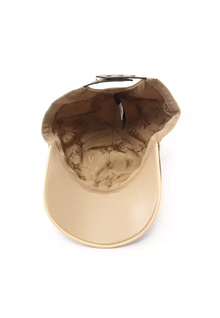 Pre-Loved Louis Vuitton cap My essential monogram cap silk PVC leather beige