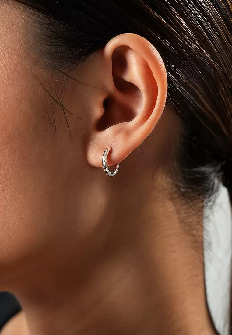 Minimalist Multiway Lab Grown Diamond Mini Hoop Earrings with Round Drop in 14K White Gold D/E-VVS/VS (0.73 TDW)