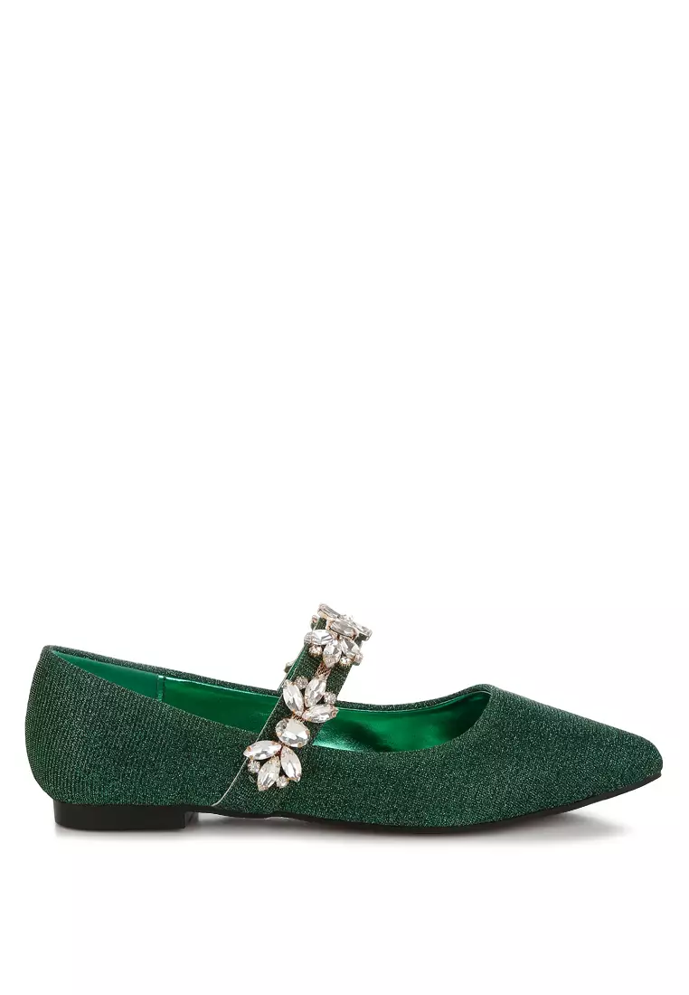 Discount on Rag & CO.  shoes - SKU: Diamante Brooch Glitter Ballerinas in Green