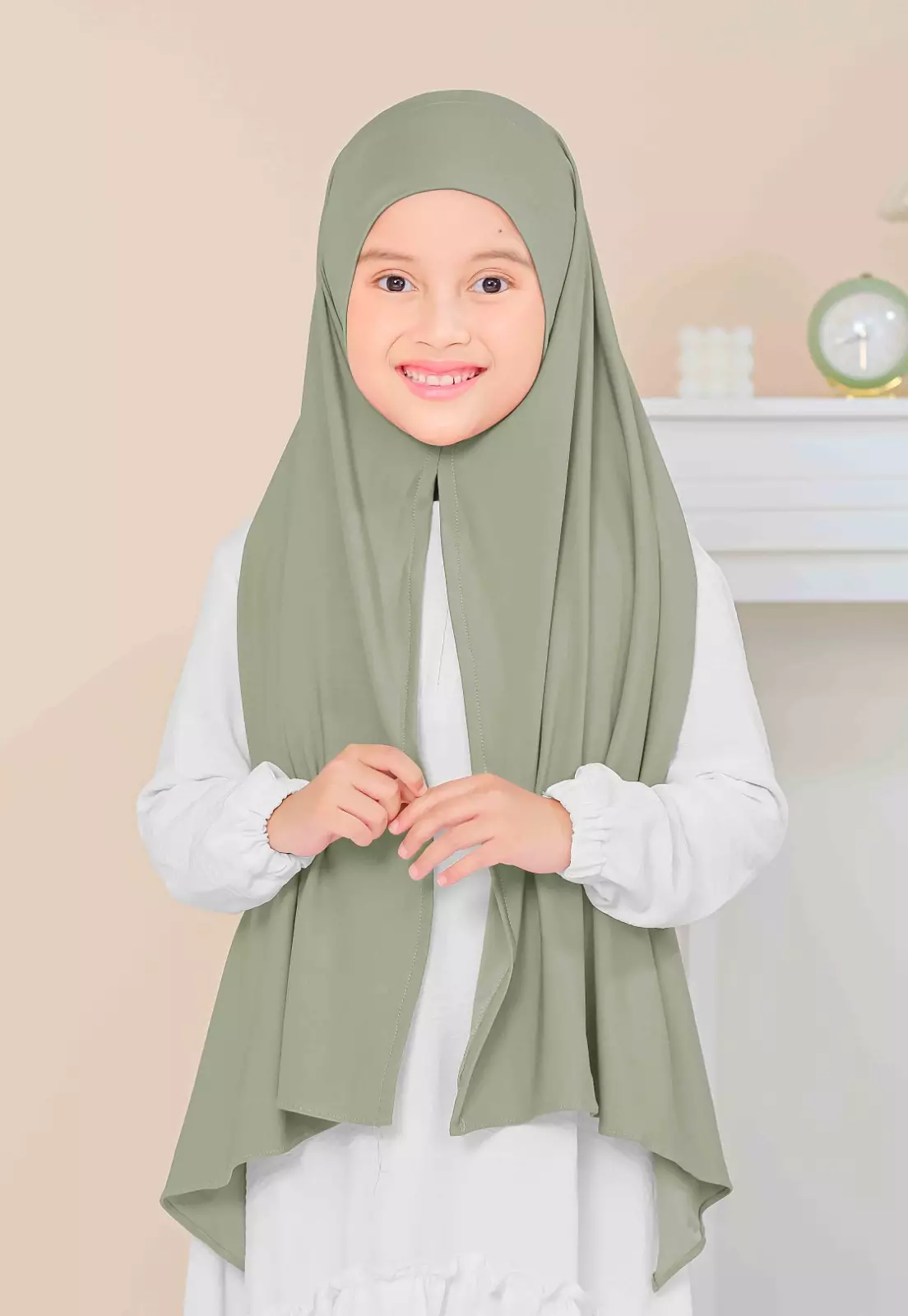 Cotton Bee - Calla Oval Instan | Hijab Pashmina Instan Anak - Sage Green