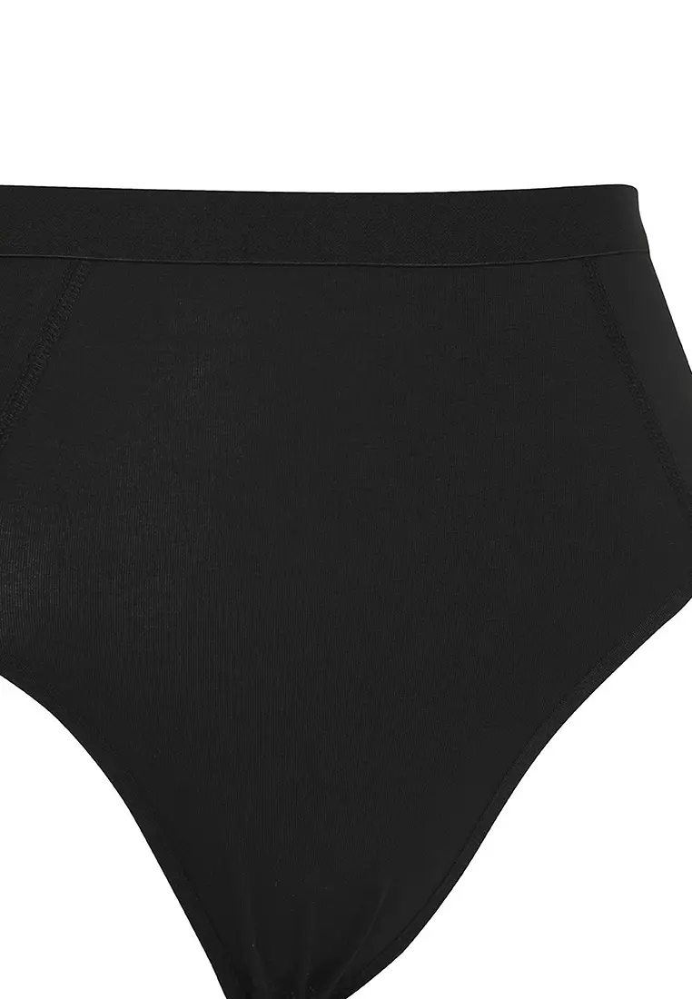 Black 2 Pack High Waist Gathering Plus Size Panties Tbbss25Cm00001