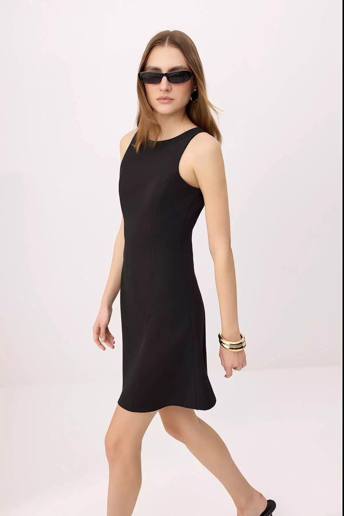 Black Skirt Ruffled Thick Straps Short / Mini Stretchy Woven Dress Twoss26El437