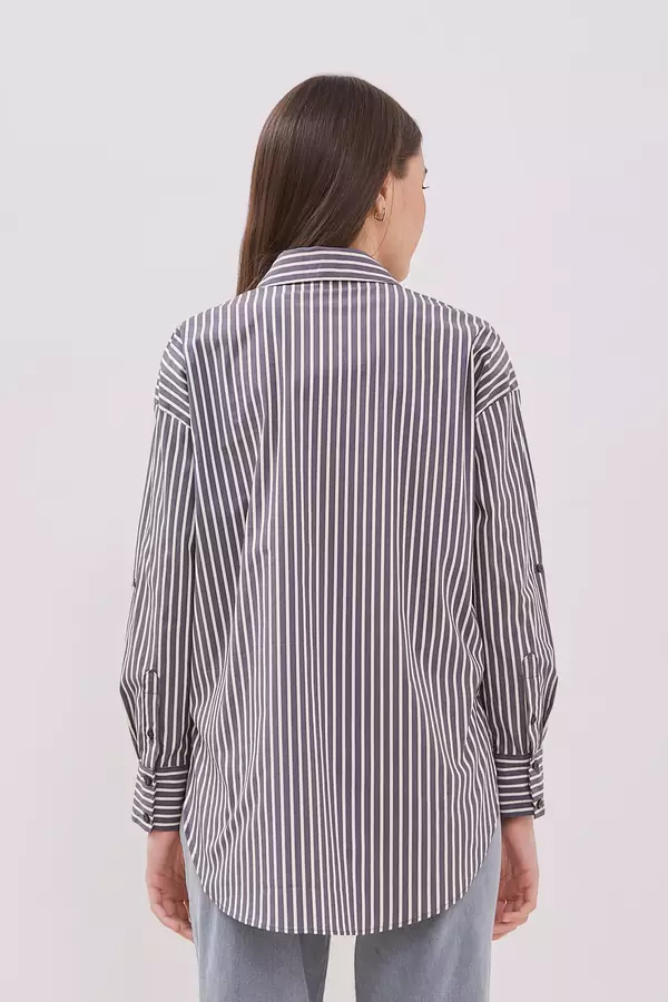 MINIMAL - Daliva - Kemeja Motif Garis - Navy Colour Navy