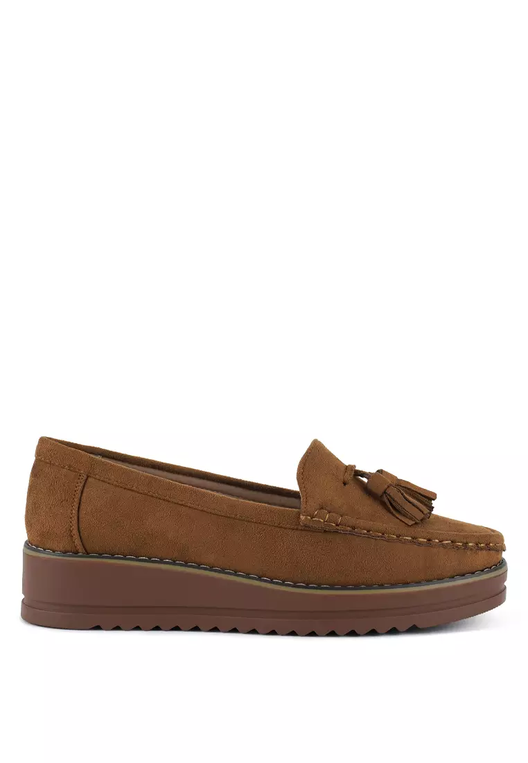 Discount on London Rag  shoes - SKU: Daiki Platform Lug Sole Tassel Loafers In Tan