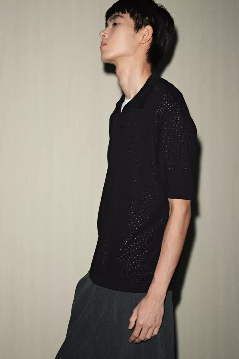 Loose Fit Textured-Knit Polo Shirt