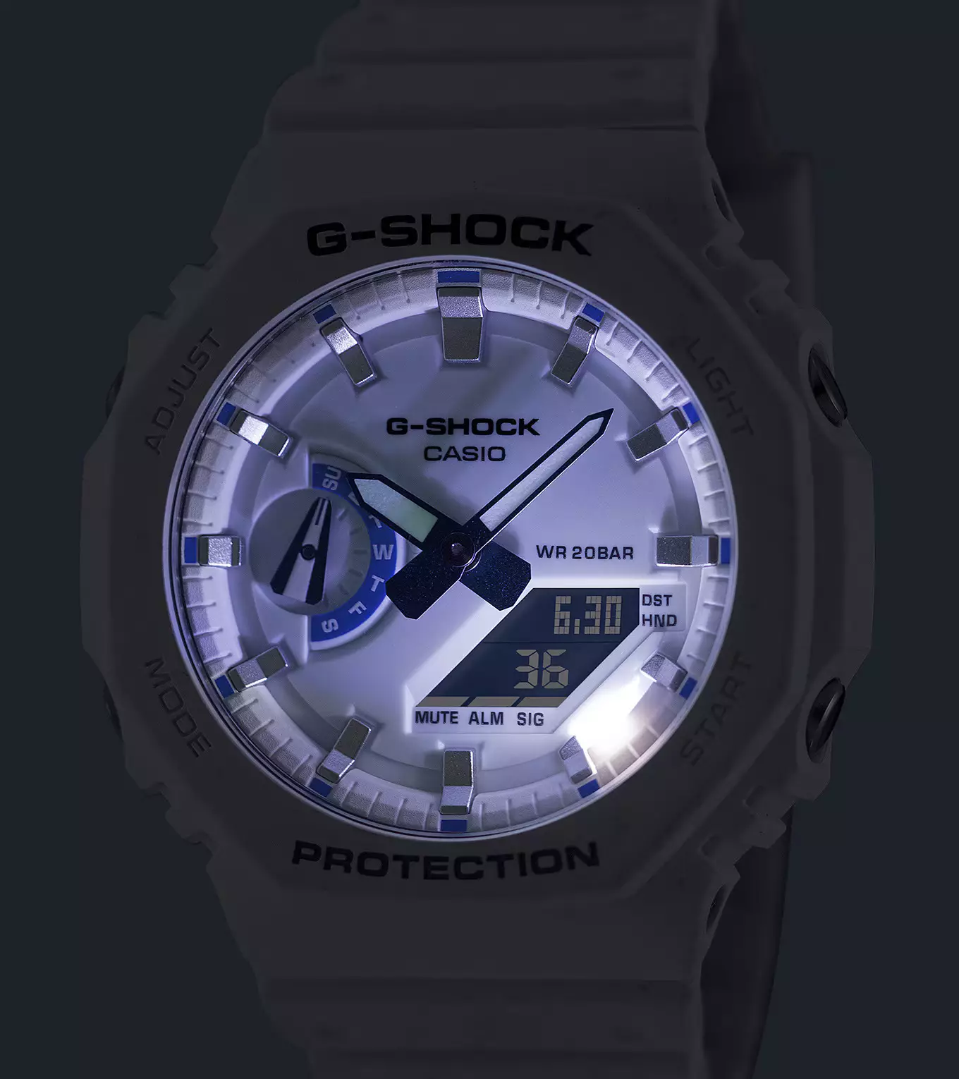 Casio G-Shock - Jam Tangan Analog Digital Pria - White Blue - Resin Band - GA-2100HDS-7A
