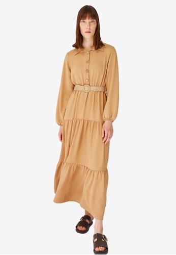 Buy Trendyol Camel Tiered Maxi Shirt