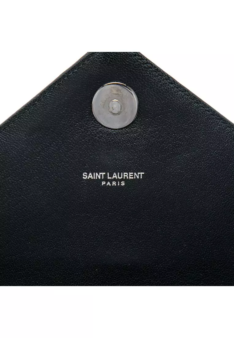 Pre-Loved Saint Laurent Medium Chevron Sheepskin  Monogram Monochrome College Bag