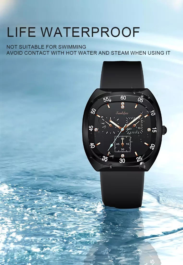 Jam Tangan Wanita Anti Air Original Kasual Mode Tali Silikon Jam Tangan Cewek Korea Black