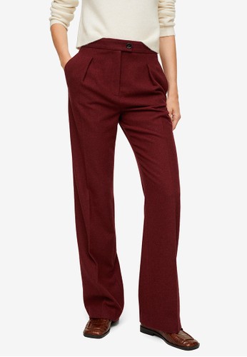 Mango red Wool Straight-Fit Trousers 2BC9AAADB24FCCGS_1