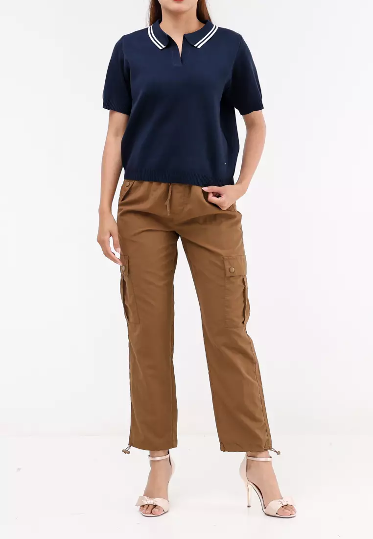 Knitted Plain Short Sleeve Blouse