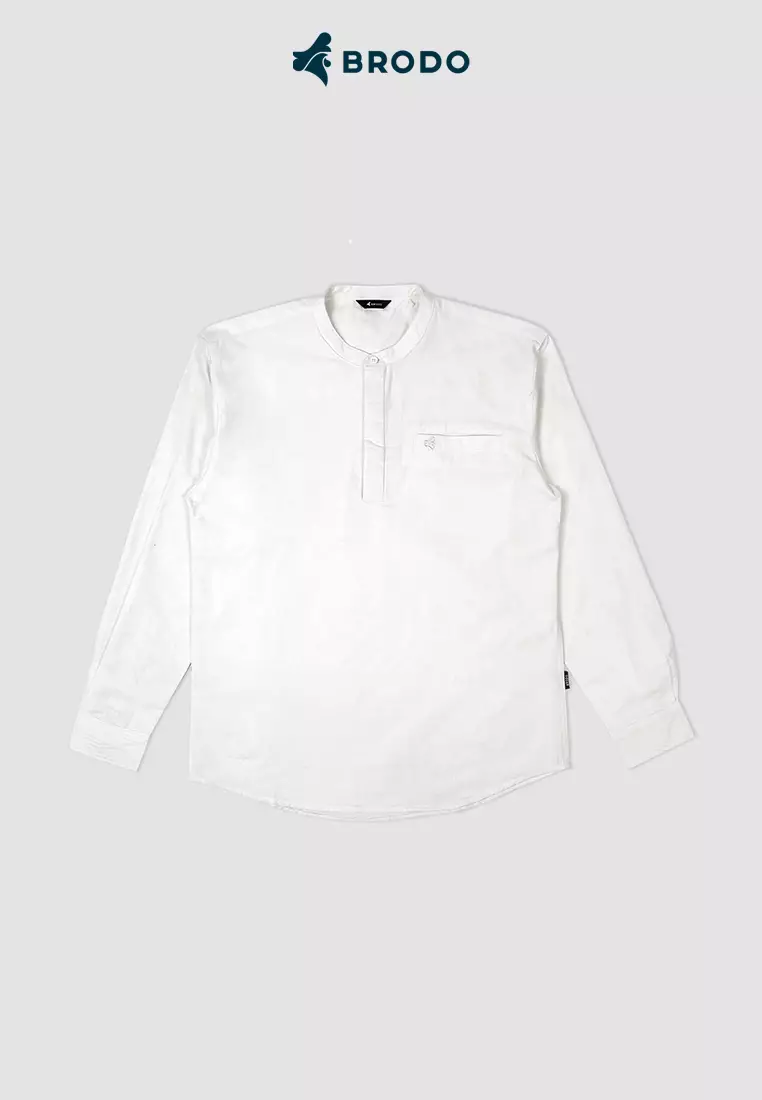 BRODO - Kemeja Pria Broshirt Halfbutton Short White