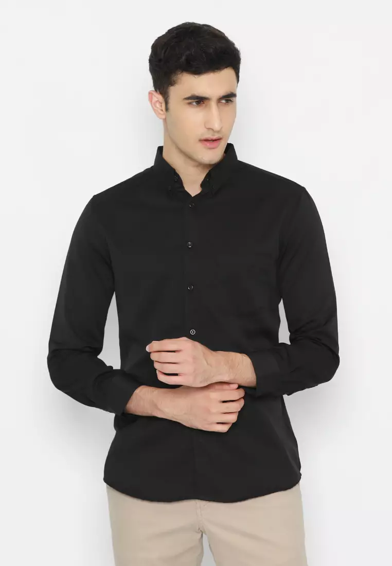 Platini Baju Kemeja Pria Lengan Panjang Polos Polinosic Hitam 66100