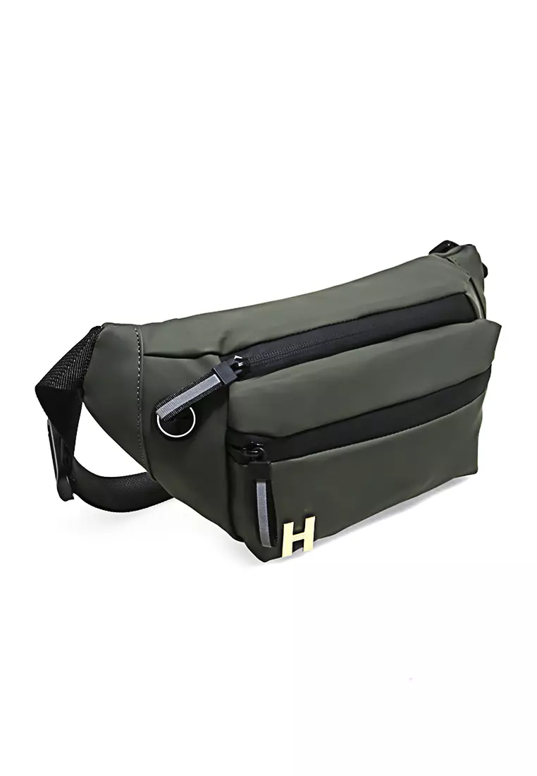 Roger Tas Selempang Pria Tahan Air Waistbag with Hole for Earphone Material Oxford ORIGINAL - Army Green