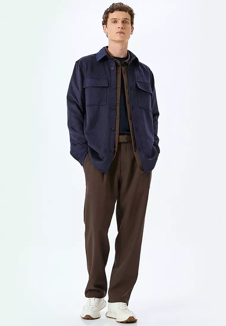Long Sleeve Flap Pocket Detailed Buttoned Faux Suede Shirt Jacket