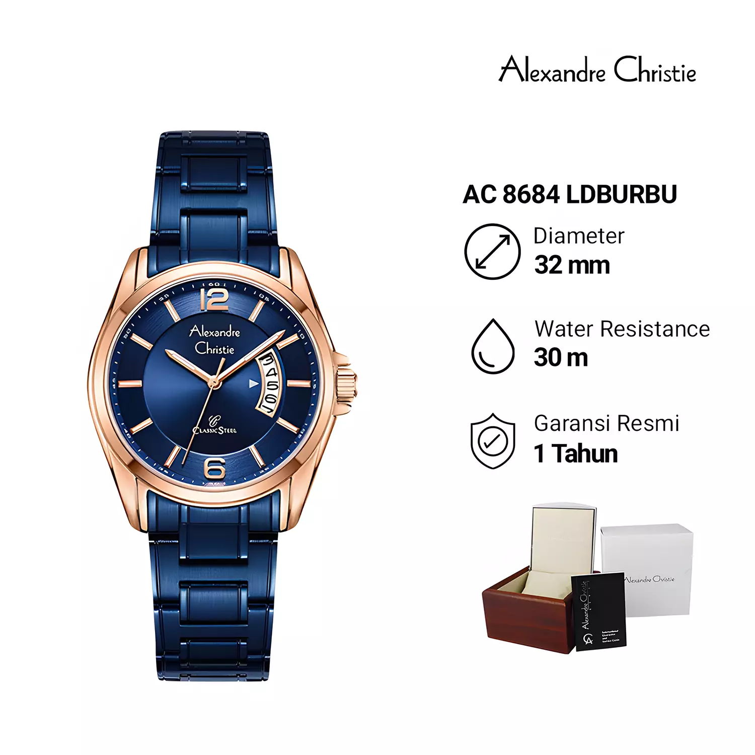 Jam Tangan Couple Pria Wanita - Classic Series - Rosegold Blue Stainless Steel - 8684 MLDBURBU