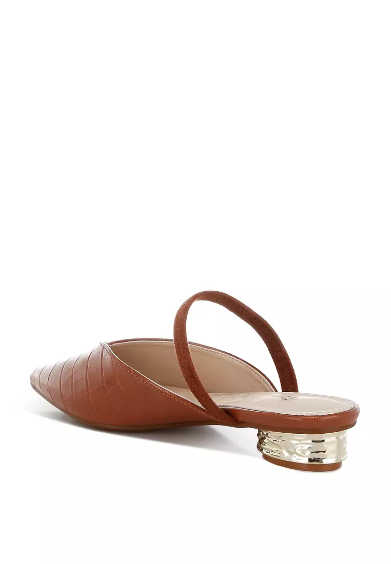 Fantasy Heel Croco Mules In Tan