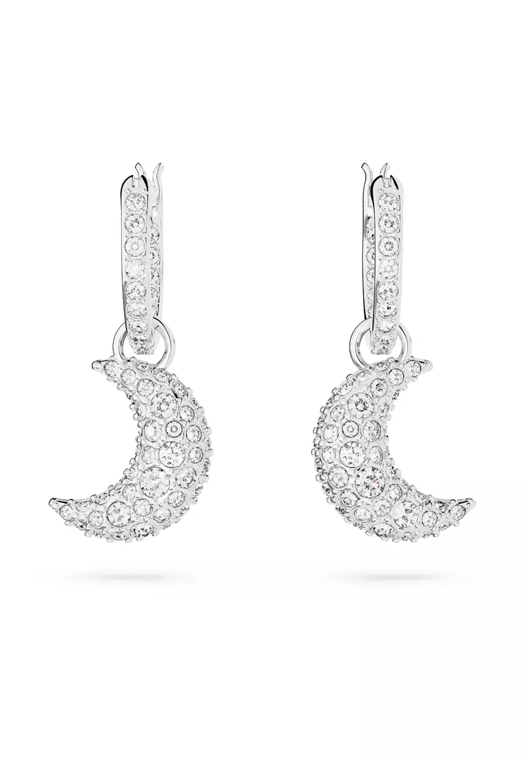 Buy Swarovski Luna drop earrings, Moon, White, Rhodium plated Online ...