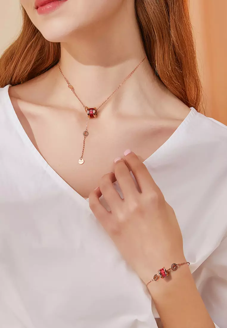 CELOVIS - Oceane Red Cryolite Necklace + Bracelet Jewellery Set