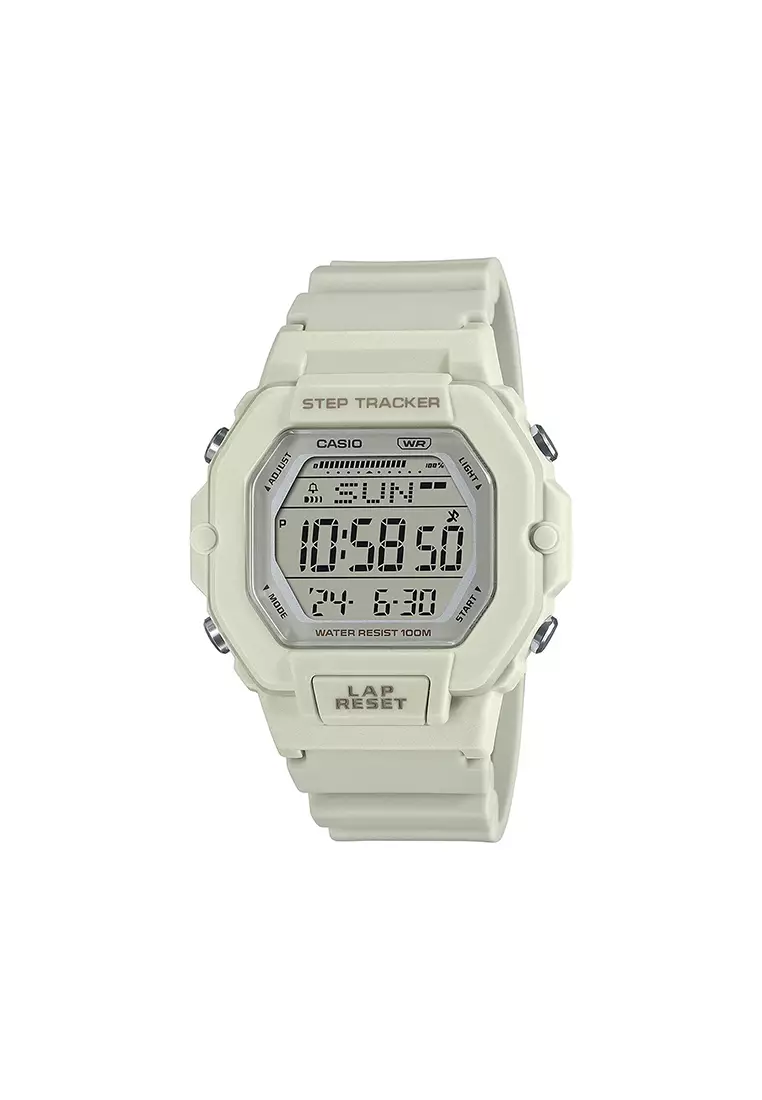 LWS-2200H-8AV Women's Digital Watch with Step Tracker and Light Grey Resin Band