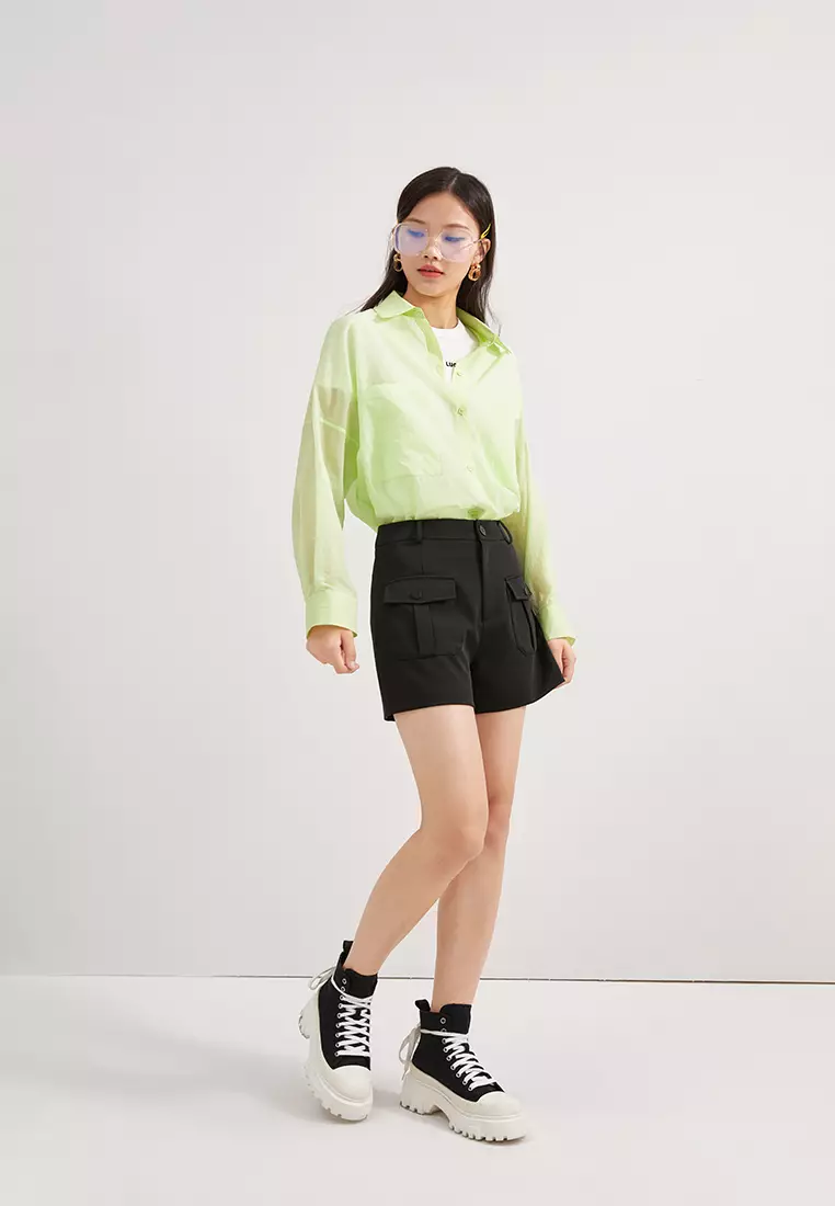 Loose Fit Semi Sheer Button Blouse