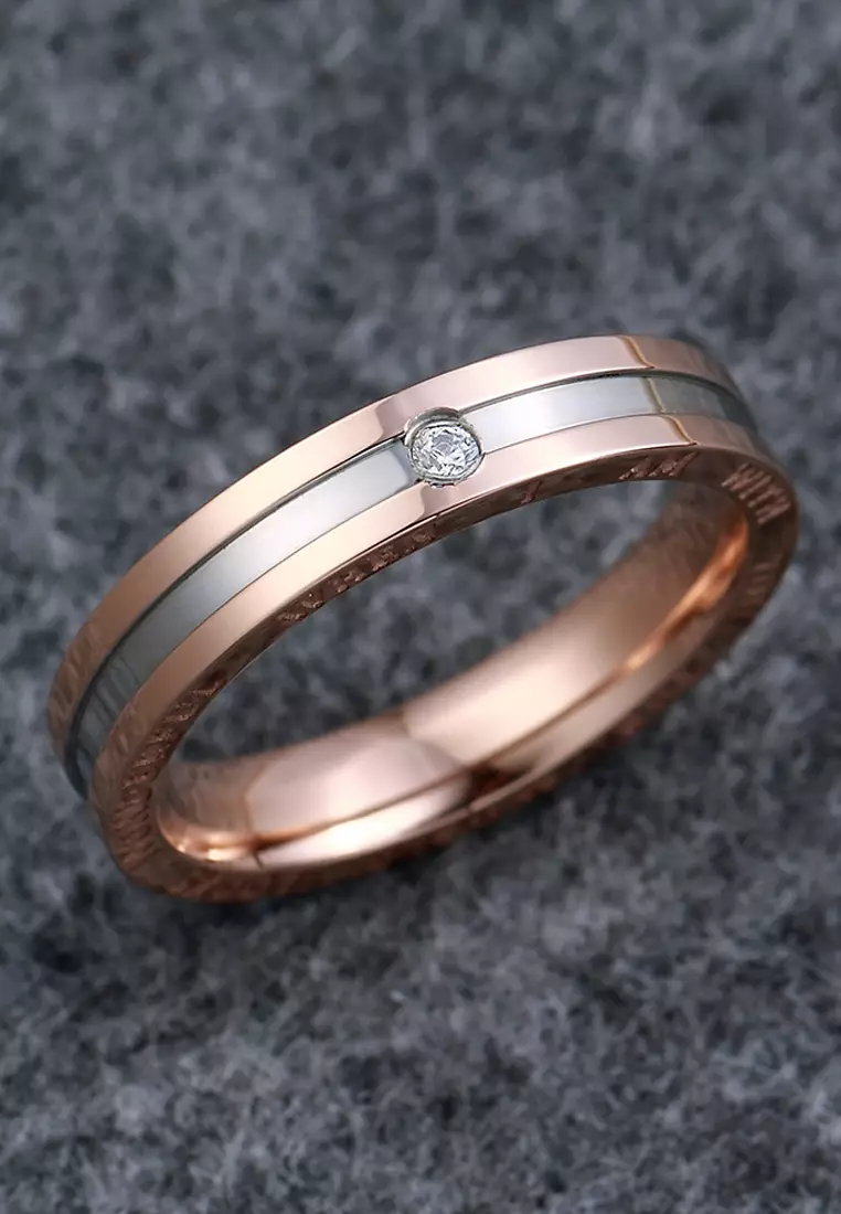 Genuine Single Diamond Set Wedding Band Two-Tone Gold Titanium - 8