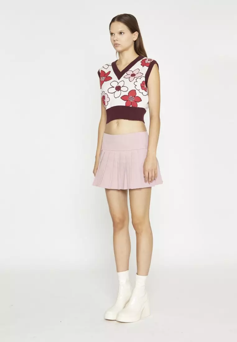 Rose Pink Pleated Mini-Skirt