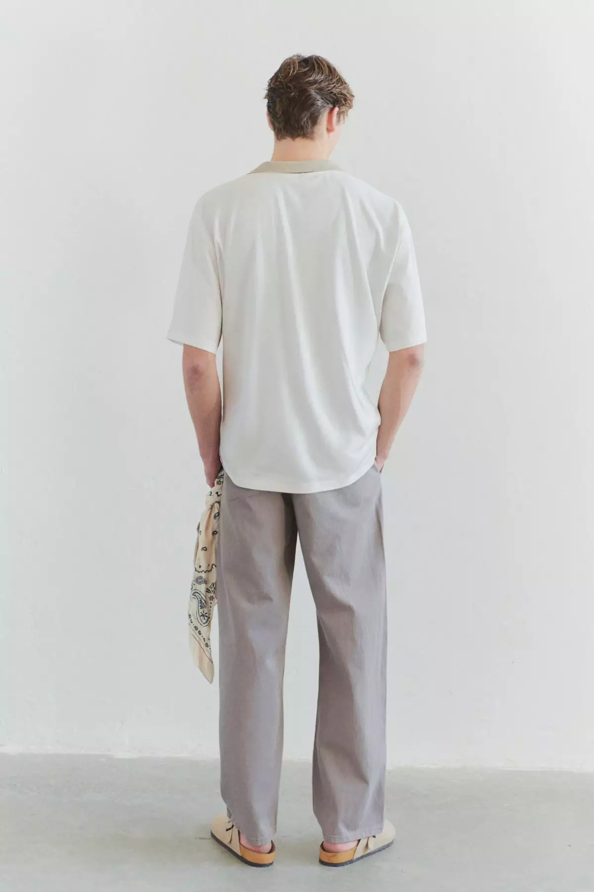 Limited Edition Ecru Oversize/Wide Cut Special Embroidered Polo Neck T-shirt TMNSS25PO00030