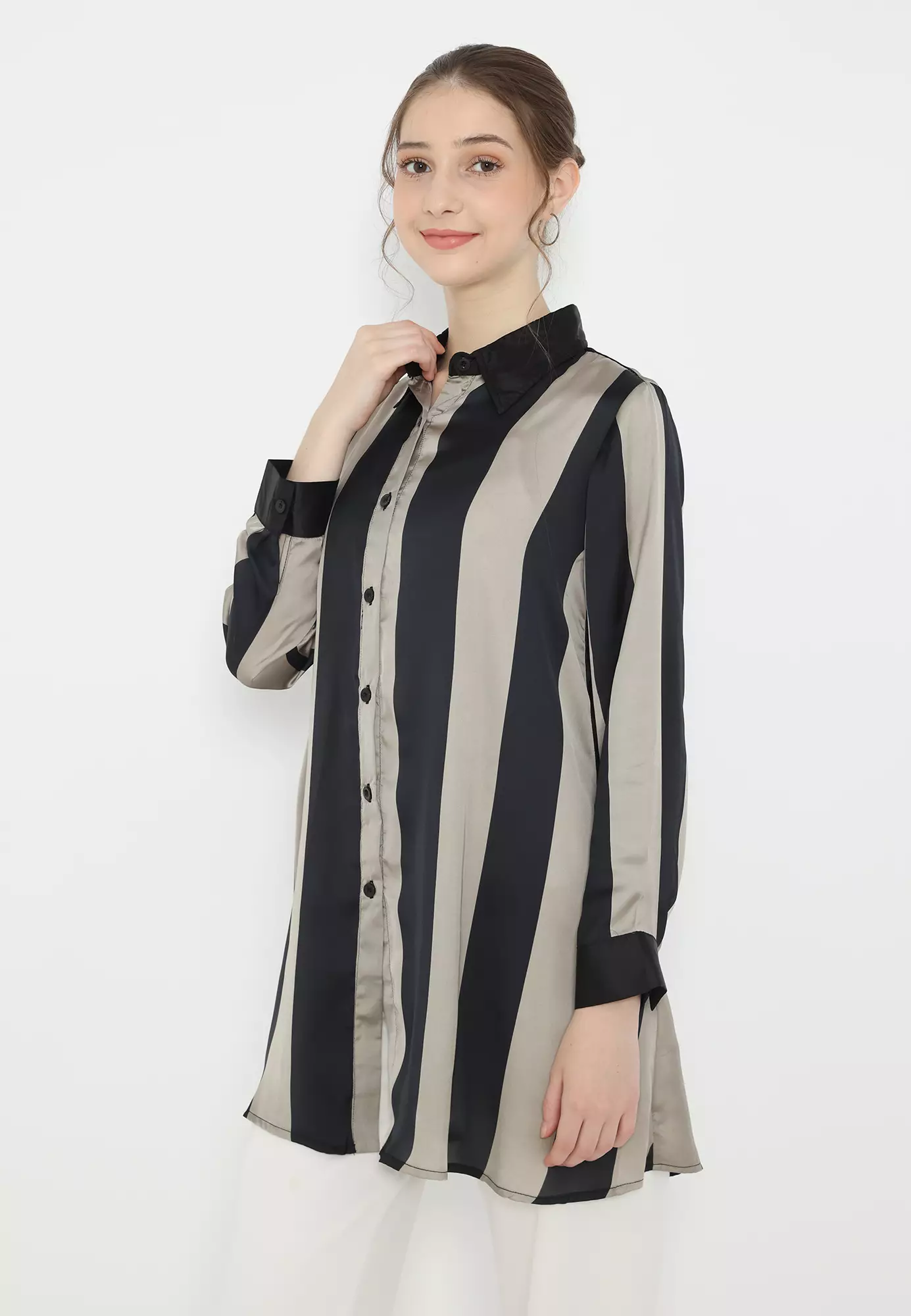 Shirt Long Sleeve Grey Casual Office Look Arlette By Brilliant Girl Warna Abu Garis