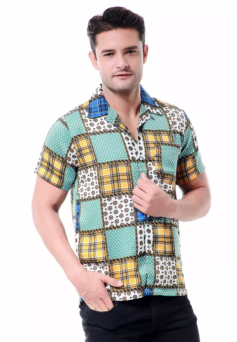 Leopold Kemeja Lengan Pendek Pria Casual Shirt Motif Abstrak Material Cotton ORIGINAL - Green