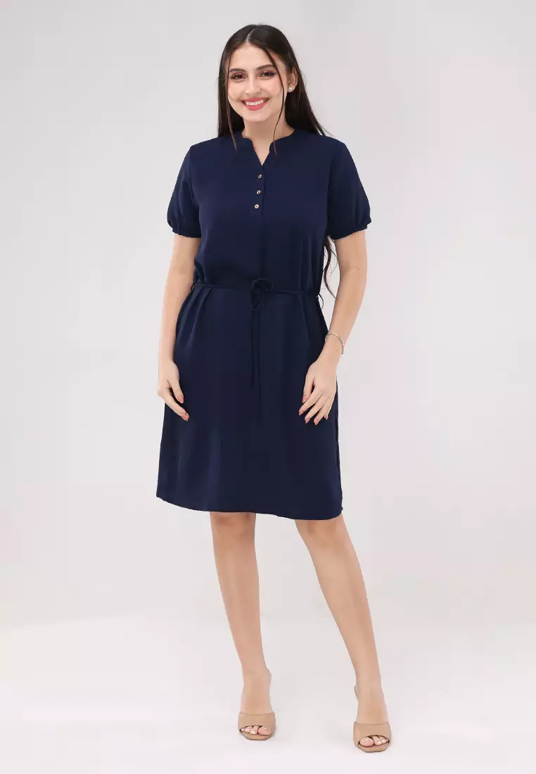 Wrinkled Linen Woven Short Sleeves Dress