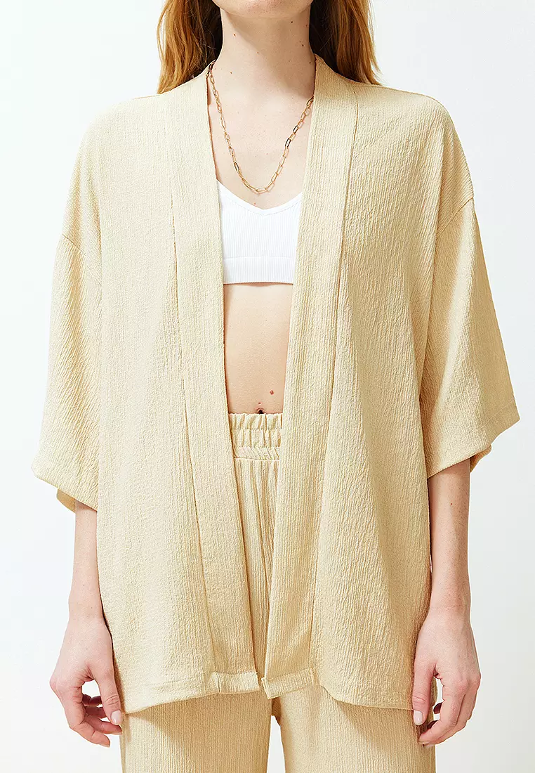 Stone Relaxed/Comfortable Cut Knitted Kimona Trousers Top-Bottom Set